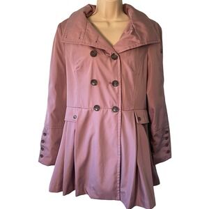 Calvin Klein Women's Raincoat M Water Resistant Hooded Double Breasted Skirted